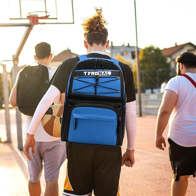 Basketball Bag Backpack with Ball Holder and Shoes Compartment,Best for Basketball, Soccer, Volleyball, Gym. (BLUE)