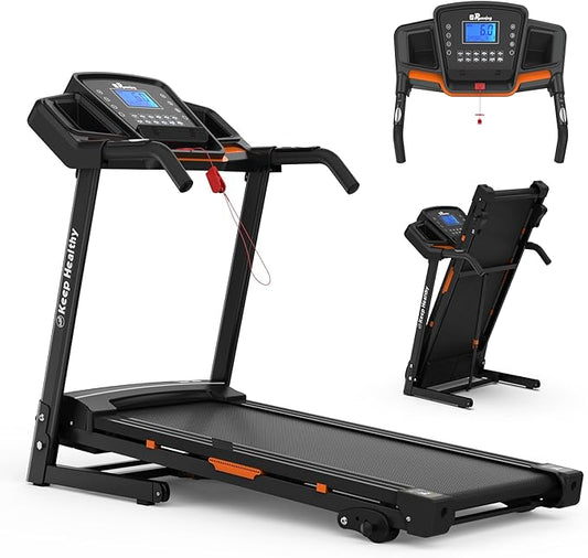 FYC Folding Treadmill for Home - Portable Walking Treadmill with Incline, Handles & App, Dual Shock Absorption, Bluetooth Speakers, 330lbs Capacity, Easy Fold Design