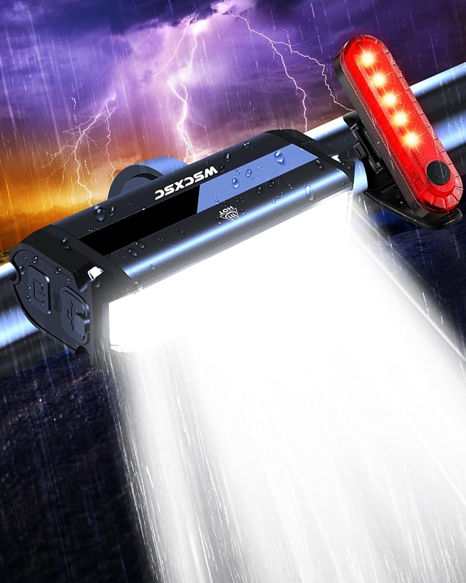 Bright Bike Light for Night Riding, USB Rechargeable Bicycle Light, Bicycle Headlight Set, Daytime Running Light, Waterproof Bike Headlight and Taillight for Adult Kid Mountain MTB Off-Road Cycling