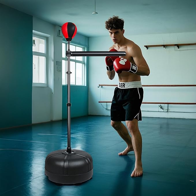 INNOLIFE Boxing Bar, Height Adjustable Boxing Spinning Bar, Boxing Bar with Punching Bag, Boxing Equipment for Teens Adults, Black & Red