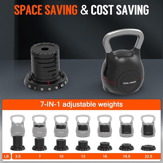 Adjustable Kettlebell Weight Set-Quickly Adjusts 7 Weights,Ergonomic kettlebell sets for Home Gym
