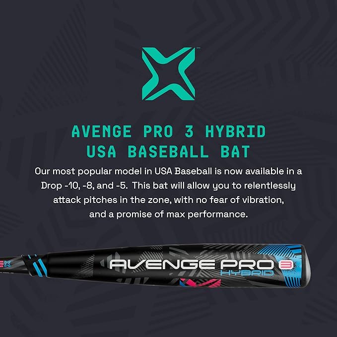 Axe | Avenge Pro 3 Hybrid | USA Baseball Bat | Drop -10/-8/-5 | 3-Piece Hybrid | 2 5/8" Barrel | Black/Blue/Pink