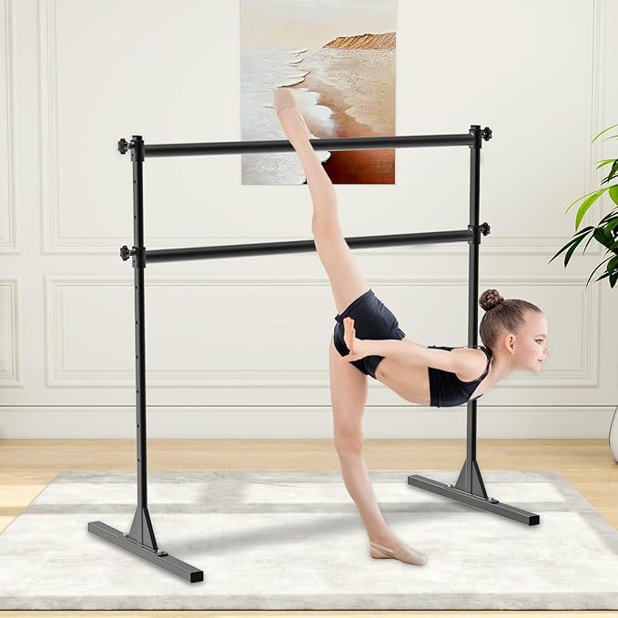 4FT/5FT/6FT Freestanding Ballet Barre 10 Height Adjustable from 11 to 47 inch Ballet Bar 350 lbs Capacity Portable Double Dance Bar for Home Workout and Stretch