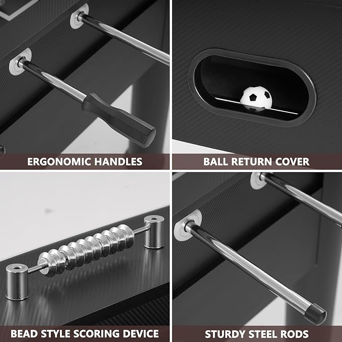 58 Inch Foosball Table, Full Size Competition Soccer Game Table for Adults & Kids, Heavy-Duty Indoor Arcade Table for Game Rooms & Parties (Black)