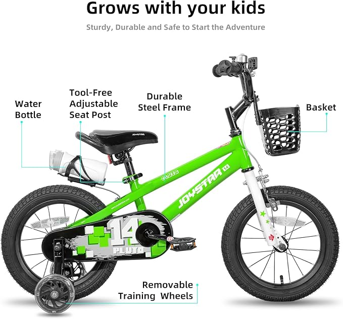 JOYSTAR Pluto 12 14 16 18 20 Inch Kids Bike with Light Up Training Wheels, Kids' Bicycle for Boys Girls Age 3-12 Years, Children Bikes, Multiple Colors