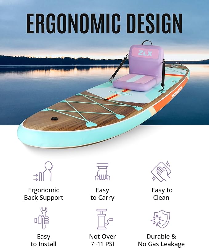 ZLX Paddle Board Seat with Back Support, Portable Kayak Seat, Air Pump Included, Universal Inflatable Seat for Adults, Foldable Ergonomic Design, Easy Fix for Outdoor Fishing/Kayaking/Camping