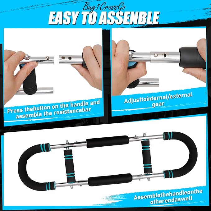 Power Twister Arm Trainer, Adjustable Chest Exerciser Arm Exercise Equipment with Leather Cover, Portable Home Fitness Equipment Chest Workout Arm Strenth Trainer for Men, Women(Blue)