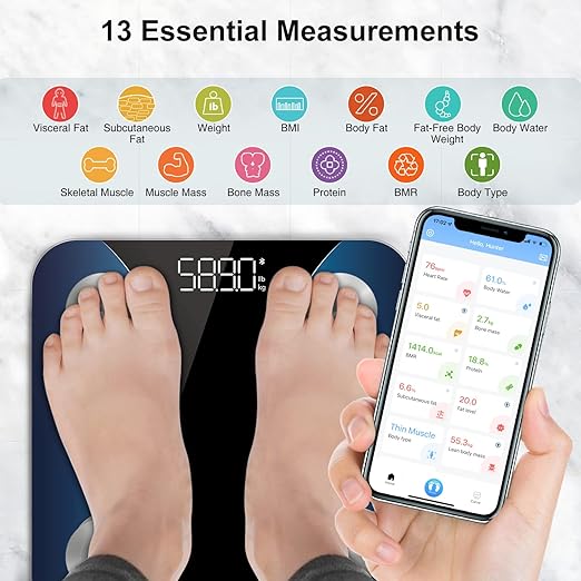 INSMART Smart Scale for Body Weight, Digital Bathroom Scale with BMI, Muscle Mass, Bluetooth Body Fat Scale,17 Body Composition Analyzer with Smart APP Sync Weight Scale, 400 lbs- Blue