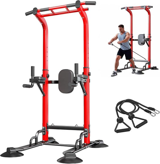 soges Power Tower Pull Up Bar Station, Dip Station for Home Gym, Height Adjustable Heavy Duty Strength Home Training Fitness Workout Equipment