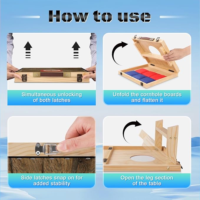 Portable Cornhole Board Set 2 ft x 1 ft Cornhole Set with 6 Bean Bags Foldable Cornhole Game for Kids and Adult Indoor or Outdoor Backyard Corn Hole Toss Games