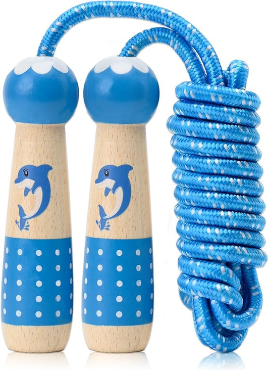 EGOSKY Jump Rope Kids, 7.2ft Children Adjustable Cotton Skipping Rope with Wooden Handle for Boys Girls Fitness Outdoor Activity