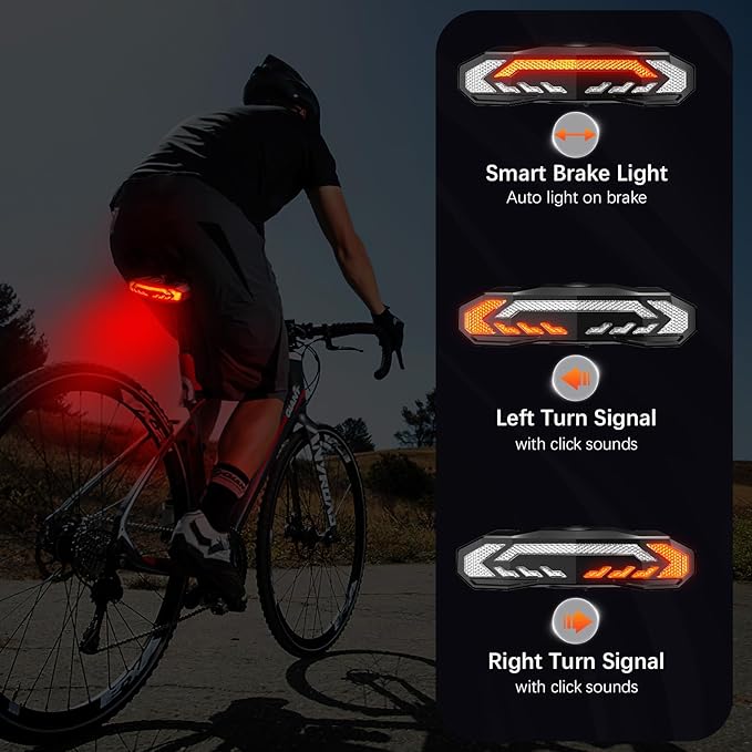 Smart Bike Tail Light with Turn Signals and Brake Light, Anti-Theft Bike Alarm with Remote, Bike Horn with USB-C Rechargeable, Auto ON/Off, IP65 Waterproof Bike Turn Signals Rear Light