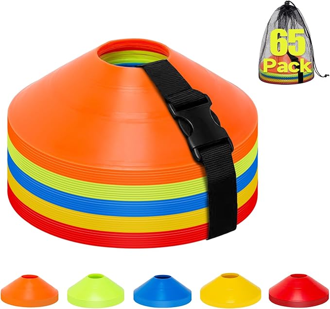35/65 PCS Agility Soccer Cones for Training, Reusable Sports Cones for Drills with Mesh Bag, Training Cones for Soccer Practice, Football, Basketball - Disc Cones Training Equipment