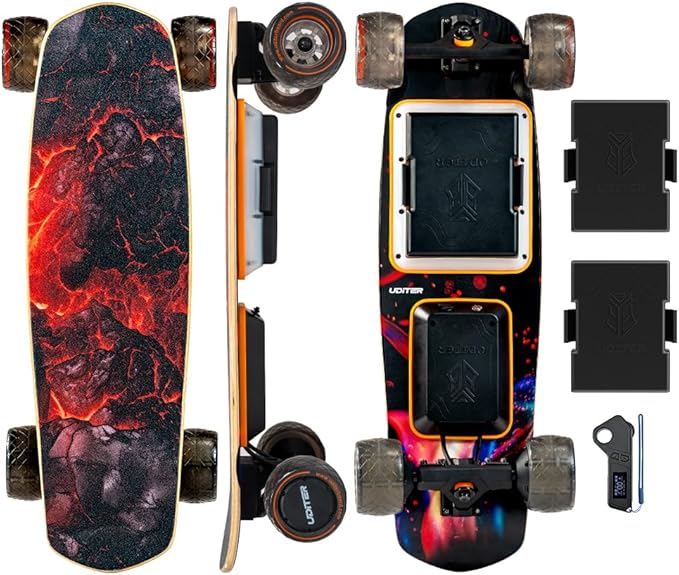 Electric Skateboard with Remote, 200W Motors/2 × 600W Motors, 13Mph/28Mph Top Speed, 4 Speed Smooth Braking, Suitable for Adults and Teens Beginners-Flamo/S3 Mini