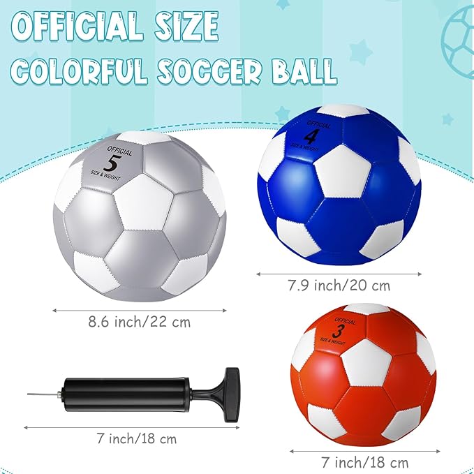 Jexine 6 Pcs Soccer Ball Bulk with Pump Official Size Indoor Outdoor Soft Soccer Operation Christmas Items Sport Gift for Child Teen Adult Practice Game