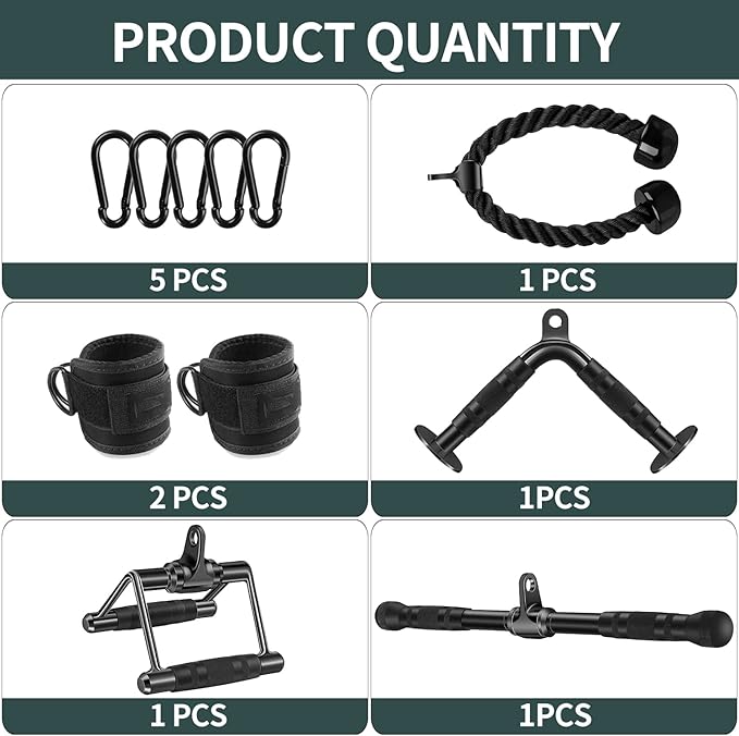 Cable Attachments for Gym, Cable Machine Attachment Set, LAT Pulldown Attachments, Cable Machine Accessories, Tricep Pull Down Attachment, Home Gym Accessories