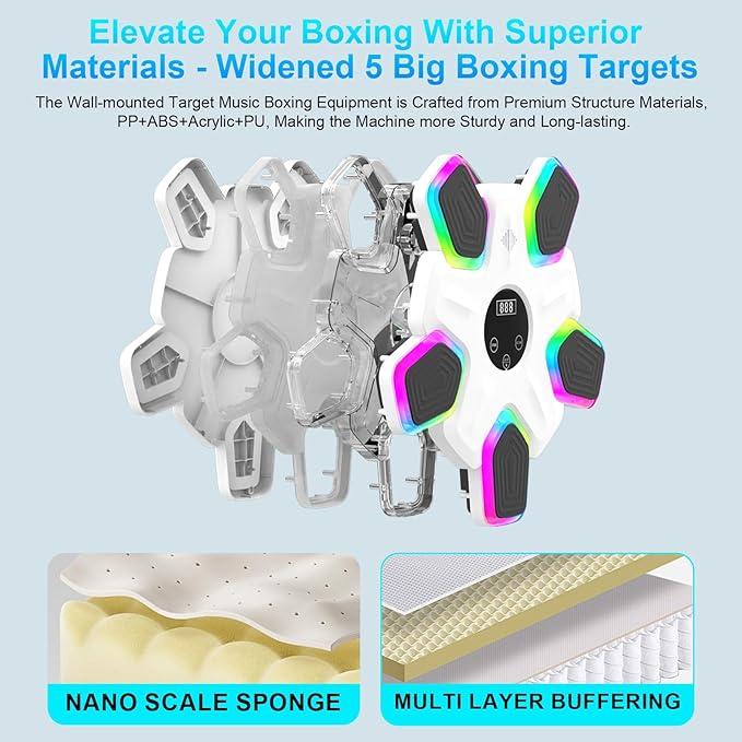 Music Boxing Machine, Intelligent Musical Punching Workout Trainer with 7 LED Color, Boxing Gloves, Smart Bluetooth, Agile Digital System and Wall-Mounted 2025 Newest Version