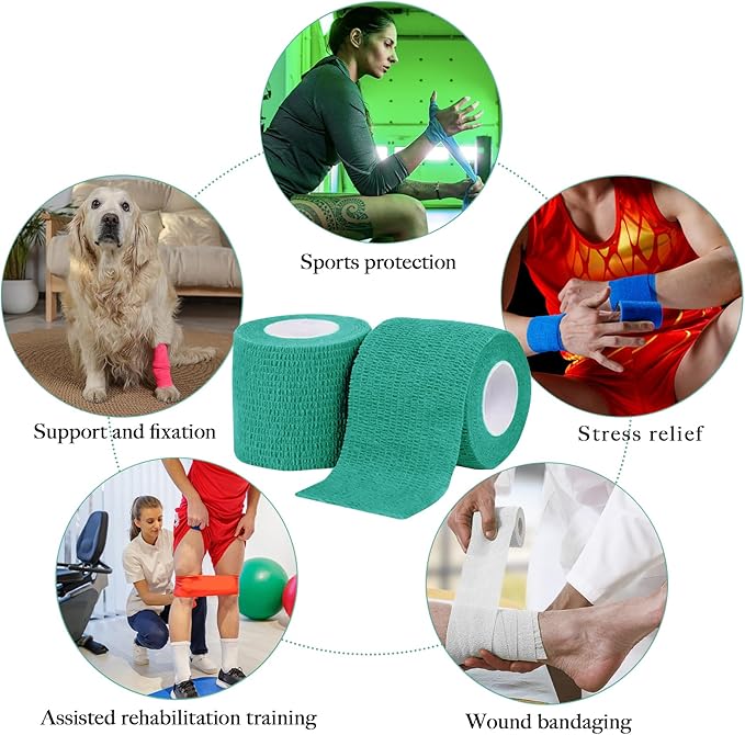 100 Rolls Self Adhesive Bandage Wrap 2 inch Cohesive Bandage Wrap Stretch Bandages Wraps Tape Black Elastic Self-Adherent Tape for Wrist Ankle Sports Swelling Sprains