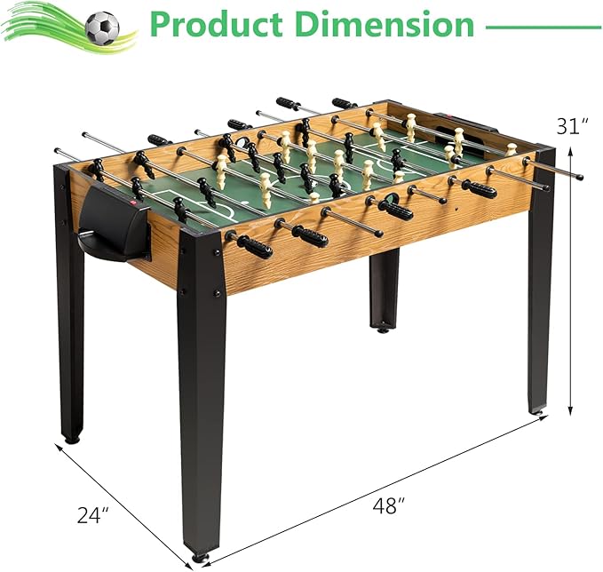 GYMAX 48” Foosball Table, Arcades Soccer Game Table for Multiplayer with 2 Balls, Score Keepers Wooden Competition Sized Foosball Table for Adults and Kids
