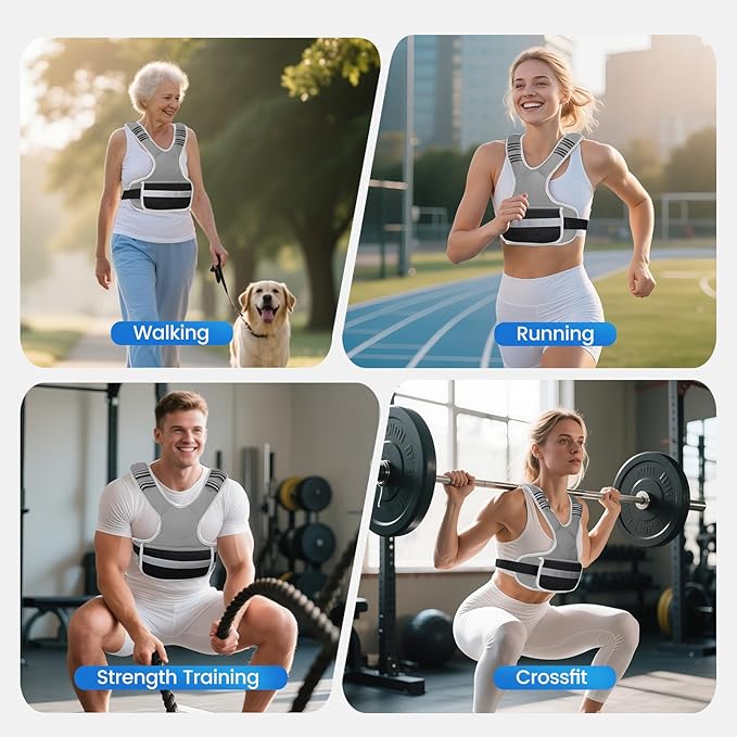 Adjustable Weighted Vest Woman 4-10lb/12-18lb/20-32lb Weighted Vest Men with 6 Ironsand Weights, Shoulder Pads and Large Pocket for Walking Running Crossfit Strength Training