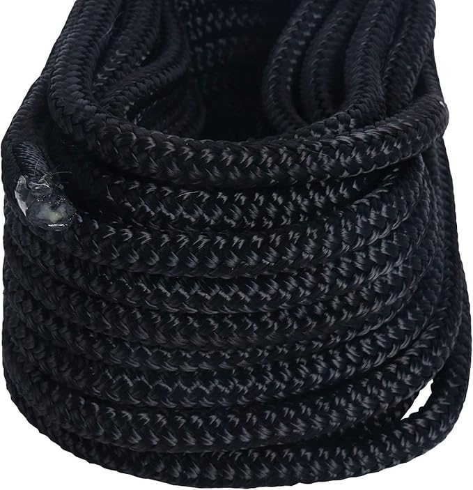 Amarine Made Pair of Double Braided Nylon Dock Lines 4840 lbs Breaking Strength (L:50 ft. D:1/2 inch Eyelet: 12 inch) 2 Pack of Marine Mooring Rope Boat Dock Lines Working Load Limit:968 lbs