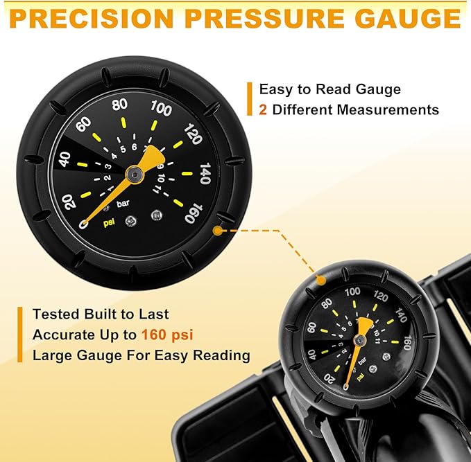 Hycline Bike Floor Pump with Gauge: 160 PSI High Pressure Bicycle Pumps - Durable Air Pump Fits Presta & Schrader Valve - Inflator for Road MTB Tire, Ball, Balloon, Inflatables