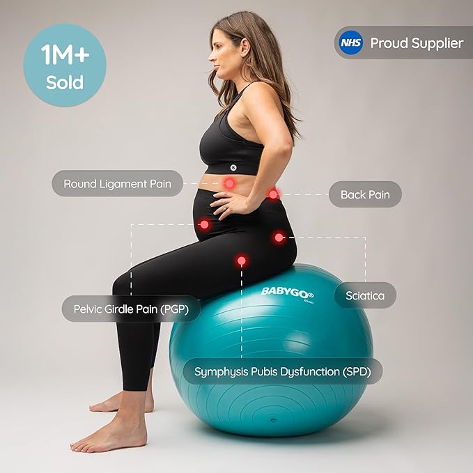 BABYGO Birthing Ball - Pregnancy Yoga Labor & Exercise Ball & Book Set Trimester Targeting, Maternity Physio, Birth & Recovery Plan Included Anti Burst Eco Friendly