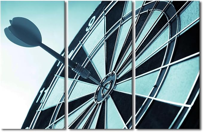 3 Panels Wall Art Dart Board Paintings Dart Hits the Bullseye Bar Decor Hit the Target Pictures Wall Decor Living Room Club Artwork Contemporary House Decorations Framed Ready to Hang(40"Wx60"H)
