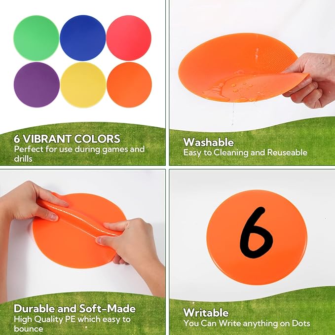 9 Inch Poly Vinyl Spot Markers, Non Slip Rubber Agility Markers Flat Field Cones Floor Dots,for Exercise Drills, Sports, Games, Speed Agility Training -30 Pcs