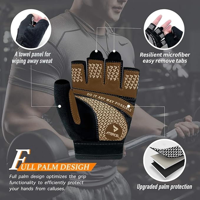 ATERCEL Weight Lifting Gloves Full Palm Protection, Workout Gloves for Gym, Cycling, Exercise, Breathable, Super Lightweight for Mens and Women