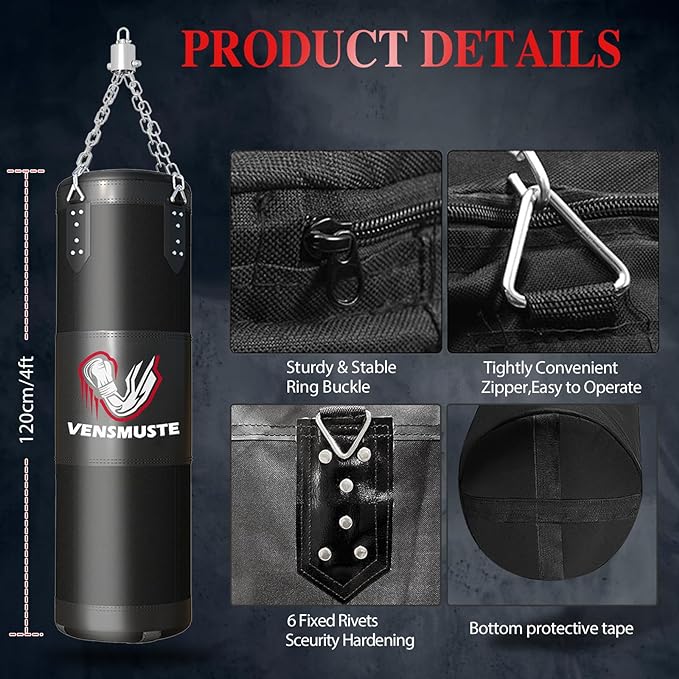 Punching Bag for Adults, 4FT Oxford Heavy Boxing Bag Set, Punching Bag with 12OZ Boxing Gloves, Chains, Hand Wraps, etc. Suitable for MMA Karate Kickboxing Boxing - Unfilled