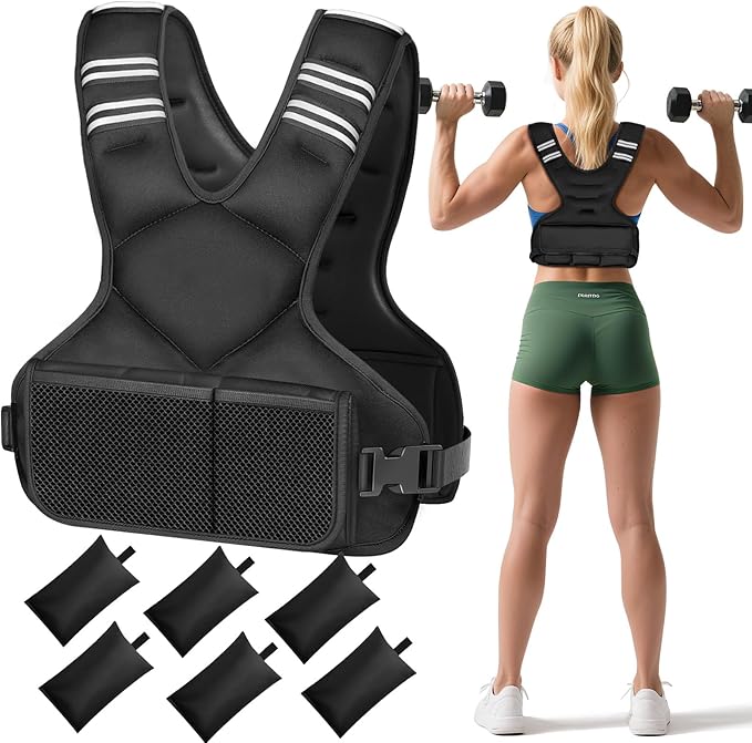 Adjustable Weighted Vest, 4-10lb Vest with 6 Ironsand Weights and Large Pocket, Weight Vest for Men Women Strength Training, Running, Walking