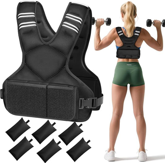 Adjustable Weighted Vest, 4-10lb Vest with 6 Ironsand Weights and Large Pocket, Weight Vest for Men Women Strength Training, Running, Walking