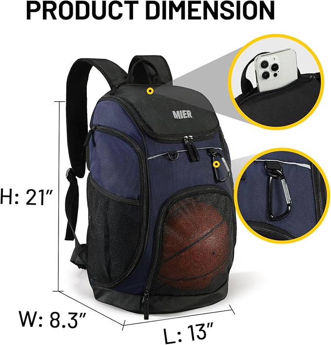 MIER Gym Backpack 40L Basketball Backpack with Ball Compartment & Shoes Storage Multi-Functional Sports Soccer Bag Large Equipment Back Pack Volleyball Backpacks for Men Women