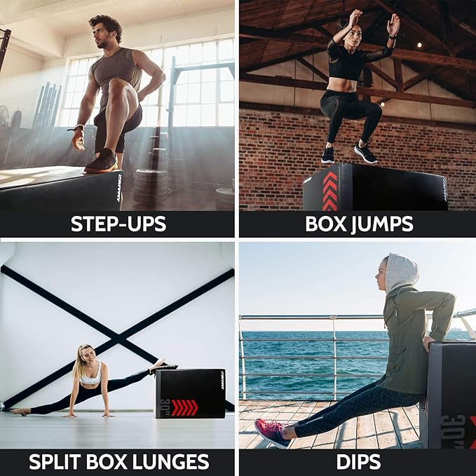 RitFit 3 in 1 Extra Firm Soft Plyo Box Foam Plyometric Box-30”x24”x20”-20"x18"x16" Heavy Duty High Density Foam Jumping Box 3 Sizes with PVC Cover,Platform for Home Gym Fitness, 440lb Weight Capacity