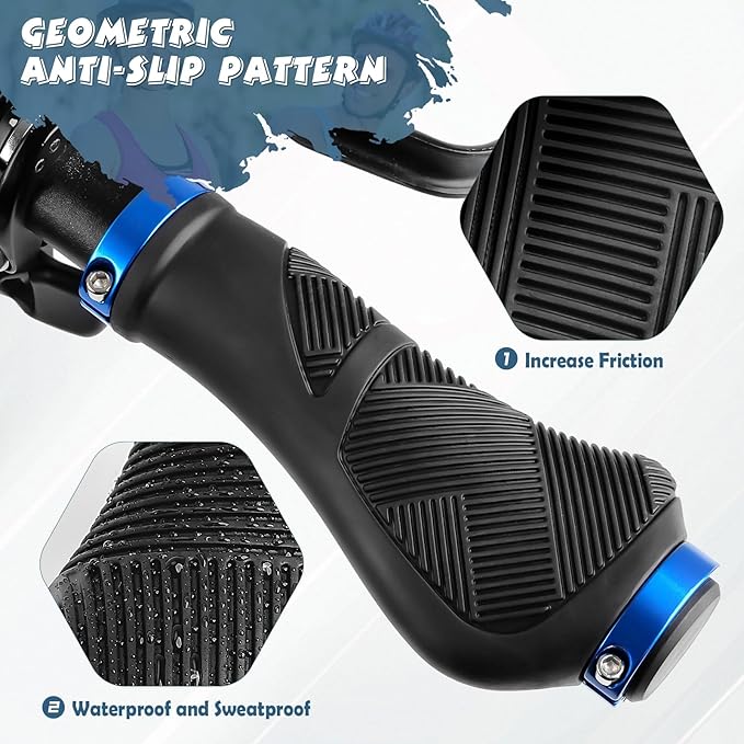 GXCROR Ergonomic Bike Handlebar Grips, Double Lock, Non-Slip Rubber, Universal 22.2mm, for MTB E-Bike