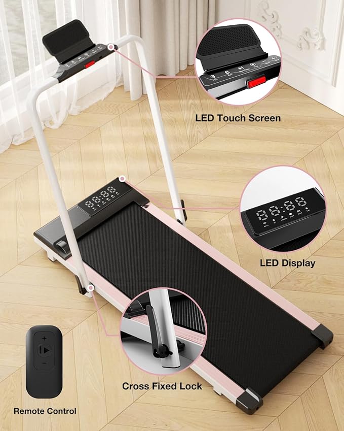 DeerRun 3 in 1 Walking Pad Treadmill, 300 Weight Capacity Foldable Treadmill, 3.0HP Low Noise Under Desk Treadmills for Home Office with Remote & APP