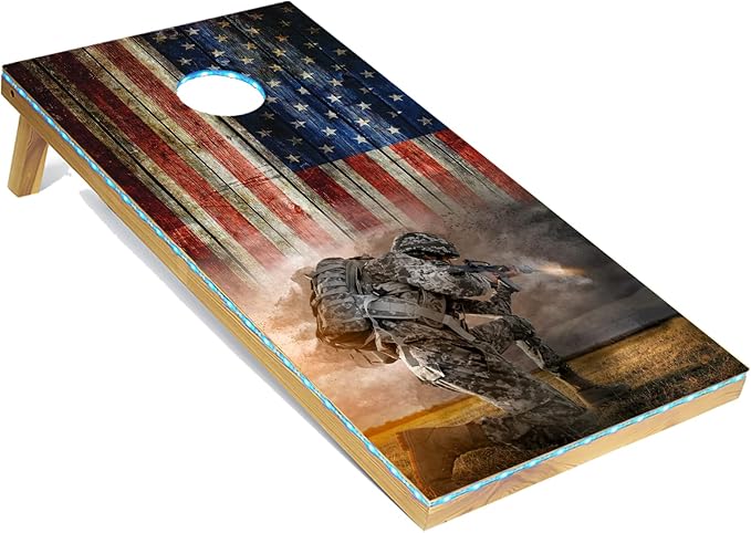 Tailgating Pros American Themed Lightweight Corn Hole Board Set w/Multicolored Built-in LED Lights, Bean Bags and Carrying Case - 4'x2' Cornhole Toss