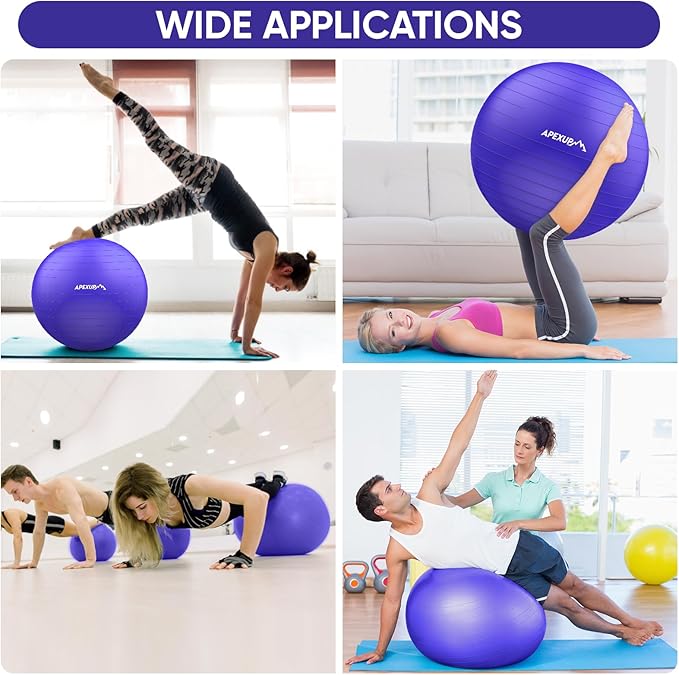 APEXUP Yoga & Pilates Ball - Anti Slip Heavy Duty Gym Ball for Fitness, Balance & Core Workout