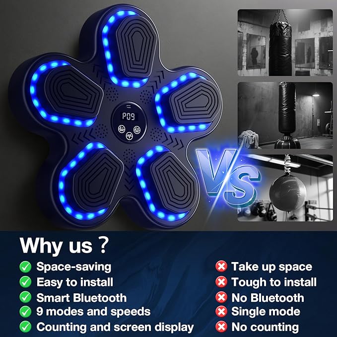 Music Boxing Machine, Bluetooth Punching Trainer with Boxing Gloves, Wall Mount Boxing Target Equipment for Adults Kids, Boxing Workout Equipment Pad for Home, Office, Gym, 10 Modes & 9 Speeds