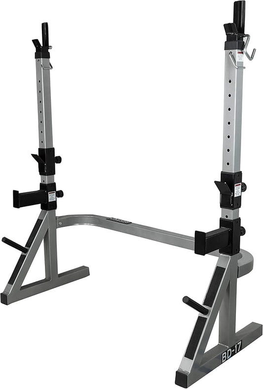 Valor Fitness Adjustable Power Squat Rack with J-Hooks, Locking Safety Catches, and Plate Storage – Home Gym Bench Press Station – Max Weight 475 lbs