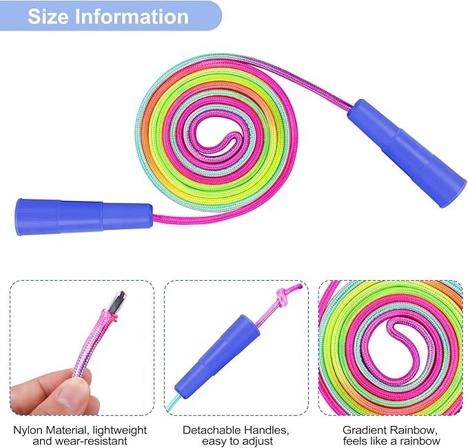 Elcoho 24 Packs Rainbow Jump Rope Set 7.2 Feet Adjustable Nylon Skipping Ropes Jumping Ropes for Outdoor Activity Party Favors School Games