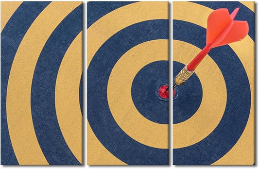 3 Piece Dart Board Paintings Black and White Wall Art Dart Hits the Bullseye Pictures Canvas Wall Art for Bedroom Wall Decor Living Room House Decor Stretched and Framed Ready to Hang(28"Wx42"H)