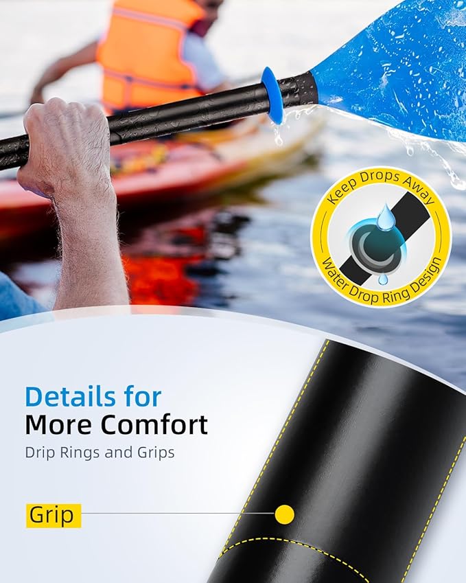 OCEANBROAD Kayak Paddle 86in/218cm, 90.5in/230cm Alloy Shaft 2-Piece Floatable Kayak Oar for Kayaking Canoeing Boating