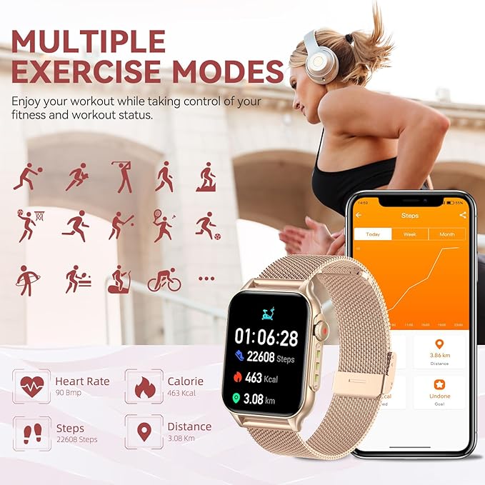 Smart Watches for Women (Answer/Make Call) with LED Flashlight, 1.96" HD Touch Screen Fitness Tracker with Heart Rate Sleep Monitor, Waterproof Smartwatch with 100+ Sports Modes
