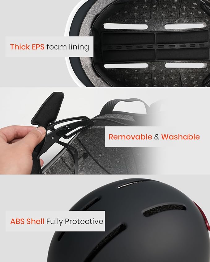 Bike Helmet for Adult: Bicyle Helmet with EPS Foam Interior for Men & Women, Adjustable Cycling Helmet with LED Light Safety Certified for Commuting