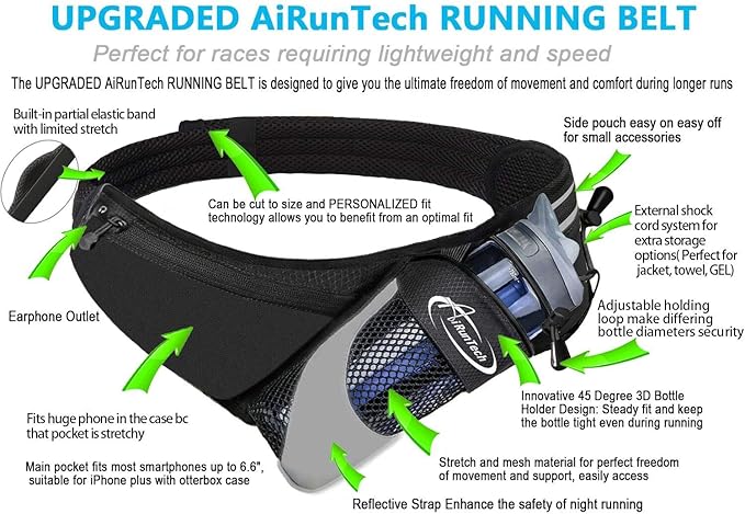 AiRunTech Running Hydration Belt with Water Bottle Holder,Hiking Fanny Pack for Phone and Wallet,Running Bag Runners Essentials Accessories Marathon Triathlon Walking Jogging Gear Gift