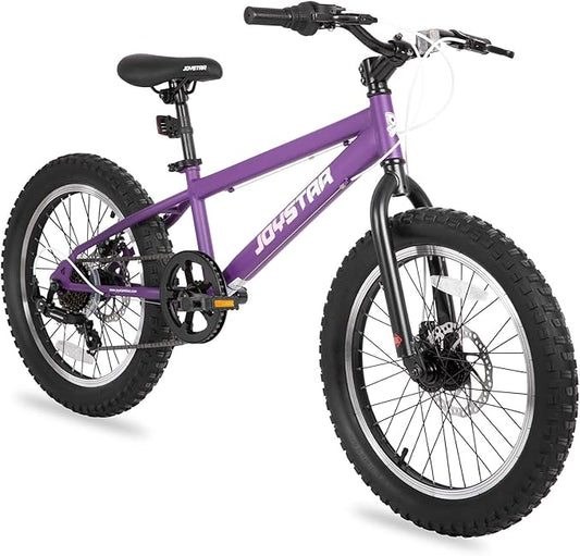 JOYSTAR 20 Inch Mountain Bike for Kids Ages 7-12 Year Old, 3-Inch Wide Knobby Tires, 7 Speed Shimano Drivetrain, Disc Brakes, Fat Tire Kids Bicycles for Boys Girls