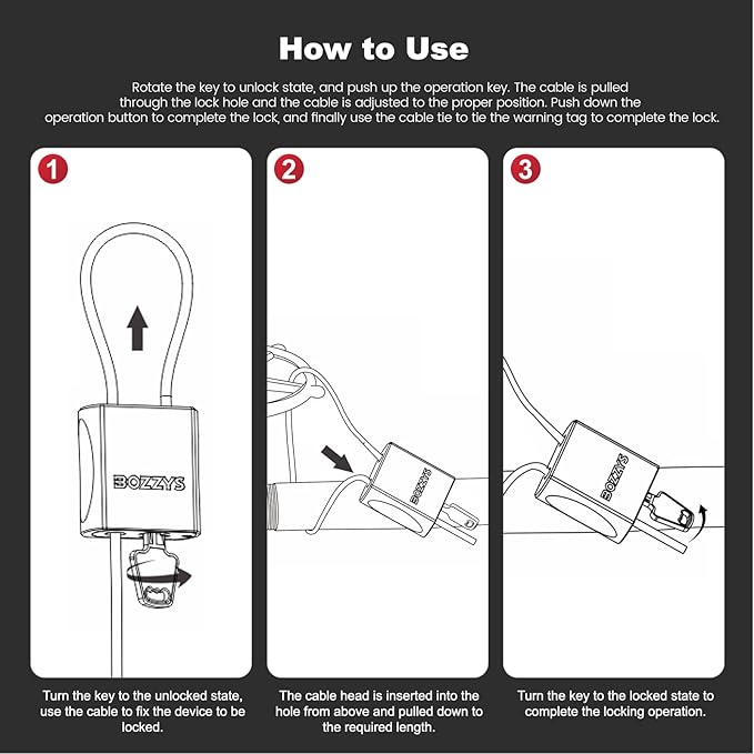 Adjustable Cable Locks with 3 Keys | L 6.56ft x D 1/6in Aluminum Steel Cable Padlock for Bikes, Gate, Lockers & Outdoor Gear | Keyed Different & Black