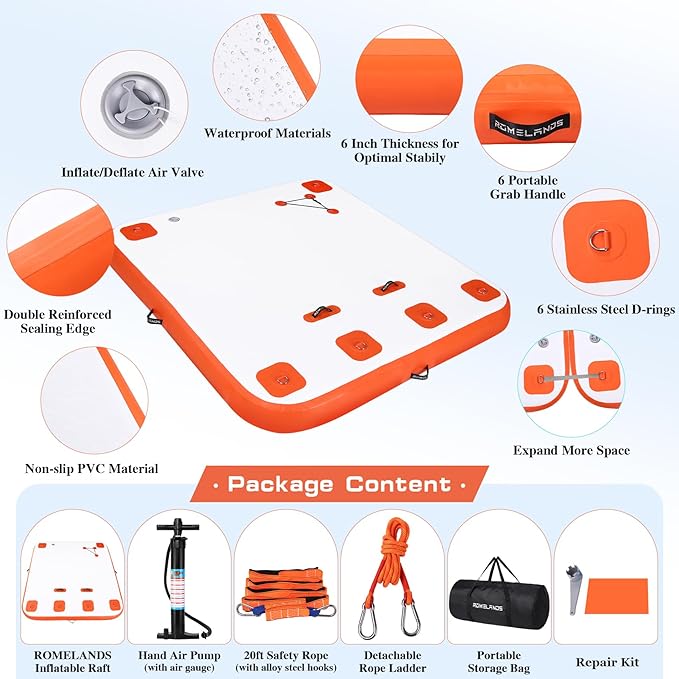 Inflatable Floating Dock, Swim Platform Floating Island Raft, Large Air Mat Inflatable Water Pad with None-Slip Surface for Lake Pool Beach Ocean